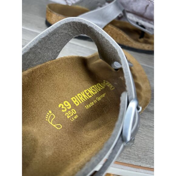 Birkenstock Gizeh Silver Birko Flor Leather Thong Sandals Women Sz 39EU/8.5M US - Picture 6 of 16